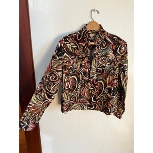 Chicos Jacket Women Multicolor Abstract Print Button Front Size 1